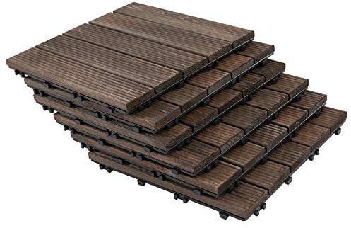 Outsunny Piastrelle per Esterni Pavimento da Giardino in Legno, Set da 27 Pezzi, 2.5m², Montaggio a Incastro, 30x30cm, Nero