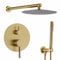 Brushed Gold 12 inch Bathroom Concealed Shower System Round Ultra Thin Overhead Rainfall Shower Head with Brass Diverter Valve Mixer Tap and Handheld Kit