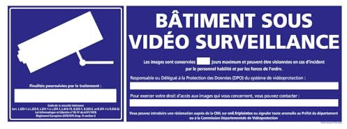 Panneau Information Bâtiment sous Vidéo Surveillance. Signalisation Information Sécurité. Autocollant, PVC ou Alu au choix - 210 x 75 mm - Adhésif - Adhésif -