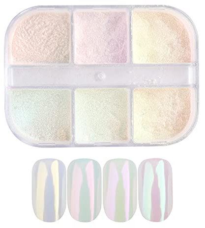 Chrome Aurora Holographic Nail Powder - 6 Grids, Mirror Effect Shell Powder, DIY Nail Art Decoration