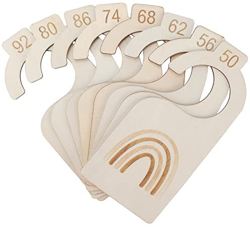 8 Stück Baby Größentrenner,Babykleidung Kleiderschrankteiler,Größenreiter 50-92, Schrankteiler für Babykleidung für Kleidungsklassifizierung (Holz)