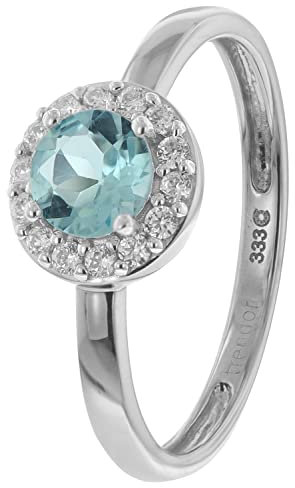 trendor Damenring Weißgold 333 mit Blautopas wunderschöner Ring aus Echtgold für Frauen, zeitloses Schmuckstück, 41354-54 Ringgröße 54/17,2