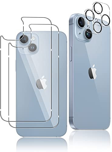 Funrae Rückseite Schutzfolie für iPhone 14 6.1 für Panzerglas Rückseite + Kameraschutz [2+2 Stück], 9H Härte Zurück Hinten Film HD Transparent Anti-Kratzen Displayschutzfolie Back Klar Kamera Folie