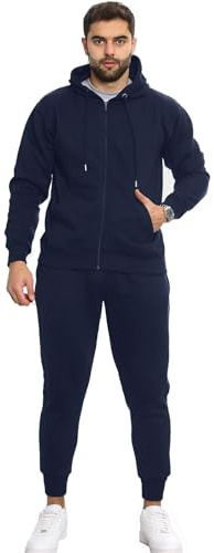 A2Z Mens Plain Tracksuit Athletic Hooded Hoodie with Joggers - T.S Plain Navy 6XL