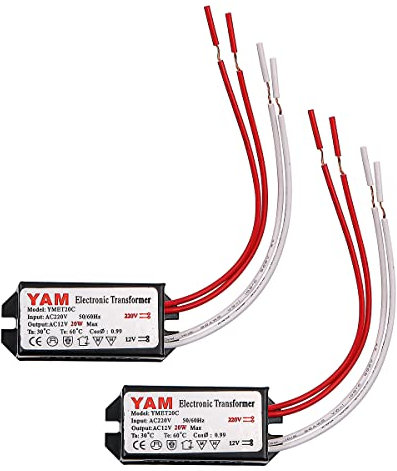 VOANZO 2 x Controlador LED regulable Fuente de alimentación LED 12v 220v a 12v Transformador para bombillas halógenas Lámpara de cuarzo -20W