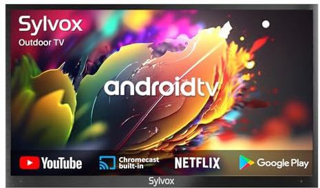 SYLVOX Outdoor TV, 4K UHD 55 Inch Smart TV, IP55 Waterproof 1000 nits Brightness for Partial Sun, Outdoor Television Powered by Android OS, Works with Voice Assistant & Chromecast (Deck Pro)
