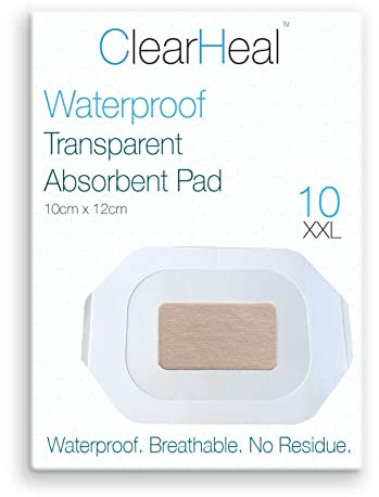 Waterproof Sterile Transparent Adhesive Plaster - 10cm x 12cm, 10pcs Island Dressings with Pad for Wounds, HRT, C-Section & Scar Care - Breathable Second Skin