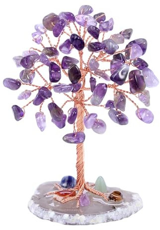 GEFIRE Arbre de Vie Pierre Naturelle, 9-10 cm Arbre de Cristal Cadeau Parfait d'ornement d'arbre de Cristal pour Chakra Reiki Gift Home Office Table Décoration Cadeau Ornement Sculpture (Améthyste)