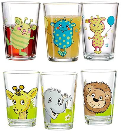 Ritzenhoff & Breker Vasos infantiles con diseño de monstruos y animales de la selva, juego de 6 unidades, 205 ml, vasos infantiles impresos con motivos de animales y monstruos, aptos para lavavajillas