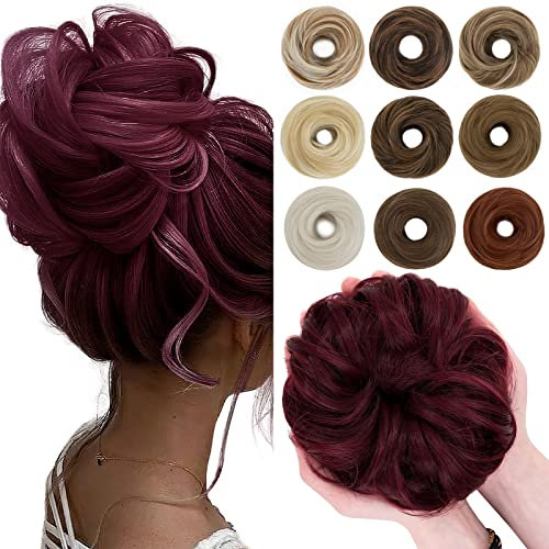 SEGO Haarteil mit Gummiband Große Dutt Haarteile Haargummi mit Haaren Extensions Pferdeschwanz Zopf für Damen (55 G) Weinrot