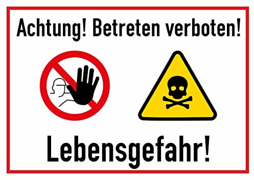 Daged Achtung Betreten verboten Lebensgefahr Aufkleber 23x16 cm Hinweiszeichen Sicherheitszeichen Sticker T-091