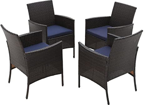 MFSTUDIO Gartenstuhl Set, Outdoor Rattan Stuhl, Gartenmöbel mit Abnehmbaren Kissen, Geeignet für Rasenflächen, Terrassen, Innenhöfe, Schwimmbäder, 4er-Set