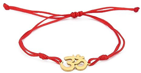 TEAMER Religious Indian Buddhism Yoga OM Bracelet Stainless Steel Meditation Spiritual Harmony Wax Rope Bracelet OM Yoga Double Chain Bracelet Aum Om Ohm Sanskrit Symbol Jewelry For Women Girls