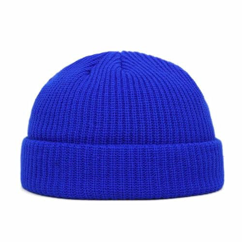 SHTGOI 2 Stück Strickmütze Wolle Beanie Mütze Unisex Einfarbig Fischermütze Cropped Troyer Mütze Seemannsmütze Hip Hop Beanie Atmungsaktiv Schippermütze Winter Mütze für Damen Herren Blau