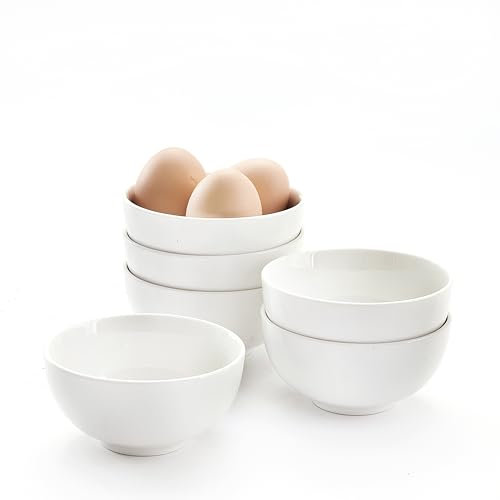 AntoKueh White Ceramic Cereal Bowls 11.4cm, 340ml Small Bone China Bowls Set of 6 for Kitchen Cooking, Breakfast, Dessert, Rice, Jello, Pudding, Yogurt, Sturdy for Dishwasher & Microwave