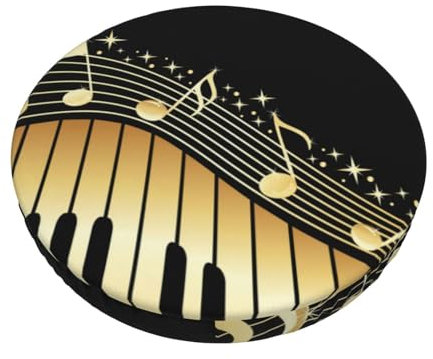 JCAKES Novel Music Note Print Bedruckte Runde Barhocker Kissen, Elastische Barhocker Sitzbezüge, Mit Elastischen, Weichen, Waschbaren Runden Stuhlbezug.30cm/33cm/35cm