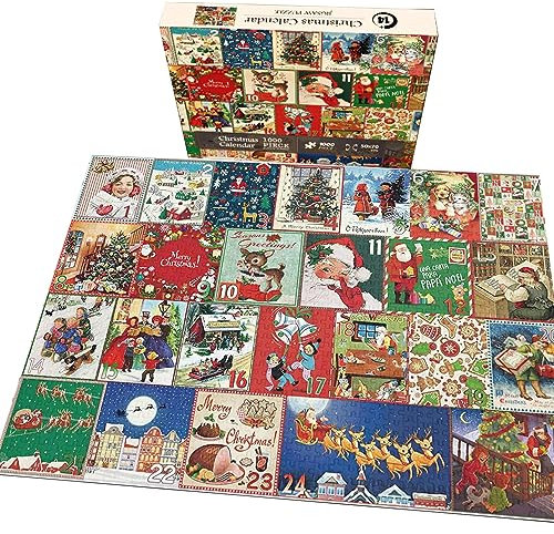 Jigsaw Adventskalender 2023, Puzzle Adventskalender Jigsaw 2023 für Erwachsene 1000 Teile Weihnachten Countdown Kalender Geschenke für Frauen Männer Teens Kinder (C)