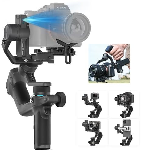FeiyuTech SCORP Mini 2 - Estabilizador de cardán con 3 ejes, estabilizador de cardán todo en uno para cámaras sin espejo, smartphone, cámaras de acción, rastreador de IA integrado, placa vertical de