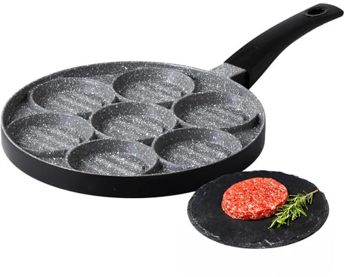 Padella Grill Antiaderente con Capacità di 7 Hamburger - Padella per Pancake ed Hamburger di Carne e Vegetariani, in Alluminio, 26cm