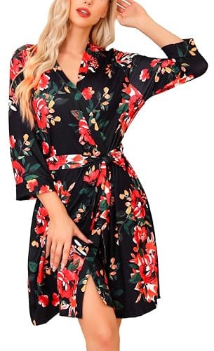 Lovasy Women's Knit Robes with Pockets,Brown Black,M