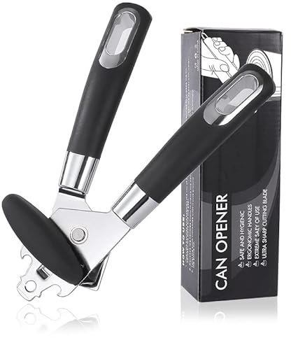 【Nero】Apriscatole Manuale, 3 in 1 Apriscatole e Apribottiglie in Acciaio Inossidabile apriscatole, e Ergonomico Manopola, Pinza Apritutto, Acciaio Inossidabile