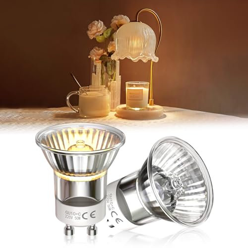 TobeBright Candle Warmer Lamp Bulb GU10 50W for Wax Melt Lamp Wax Burner, Dimmable Mini GU10 MR11 35mm Light Bulb, 2700K Warm White, AC220-240V, 2 Pack