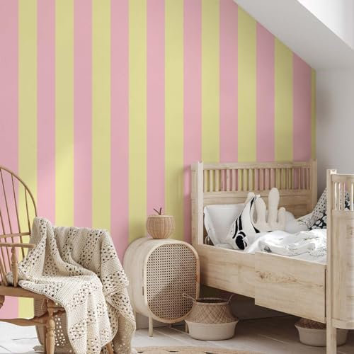 Hexoa Papier Peint panoramique, Rayures Jaunes - Made in France - Papier Peint 52x1000