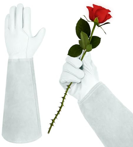 Velway Guantes de Trabajo de Cuero para Jardinería - Guantes Largos Resistentes a Las Espinas con Forro de Algodón Transpirable para Hombres y Mujeres Multiusos Jardín Mecánico Construcción - Gris 9/L