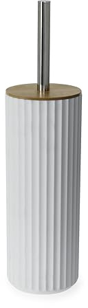 Blue Canyon Berkeley Toilet Brush with Bamboo Lid, Brush for Bathroom & Office, Plastic Brush Head for Deep Cleaning, Pack of 1, Compact Size, Elegant Design, Odour Free Holder, Hygienic Brush, White