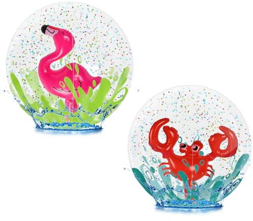 WUPENGSA 2 Pièces Ballon de Plage Gonflable, Ballon de Plage, 3D Ballon de Plage, Paillette, Jouet de Plage Gonflable, Crabe et Flamant Rose, pour Plage et Piscine Party