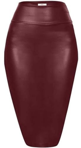 FULUJIDI Hübscher Rock Damen Halblanger Rock Sexy Heller Enger Lederrock XXXL Weinrot