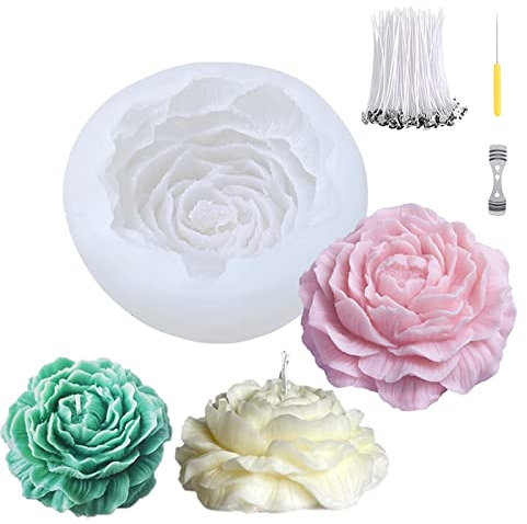 HYSINSE - Molde de vela de silicona 3D DIY, moldes de flores de jabón de silicona, molde de vela en forma de flor rosa, molde de silicona, moldes para velas perfumadas, jabones, luz Fete, decoración