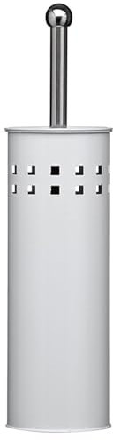 Toilet Brush & Holder Metal Toilet Brush Attached Lid Toilet Cleaner BrushFree Standing Loo Reflective Brush with Bristles (1 Pack, White)