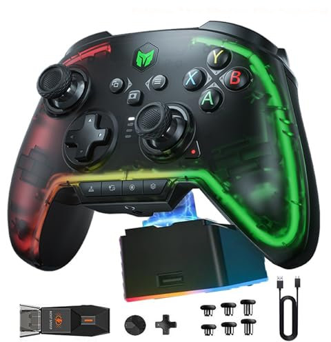 BIGBIG WON Controller senza fili, Rainbow 2 Pro RGB PC Controller Motion Aiming,Hall Effect Trigger,ALPS Joystick, 3.5mm Audio, Gamepad APP per Android/iOS/PC Windows10&11/Switch con Dock di ricarica