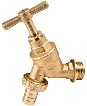 Outdoor Garden Tap Hose Union Bib Tap 1/2inch BSP with Compression Wallplate Elbow, Through The Wall 15mm Copper Tube (Single Bib Tap)