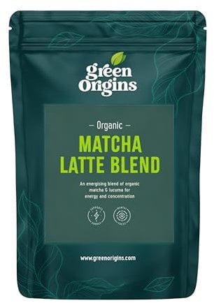 Green Origins Organic Super Japanese Matcha Latte Blend for Slow-Release Energy & Concentration with Lucuma & Coconut Milk |10 Servings, 100g | Vegan, Dairy Free, Gluten Free, No Added Sugar
