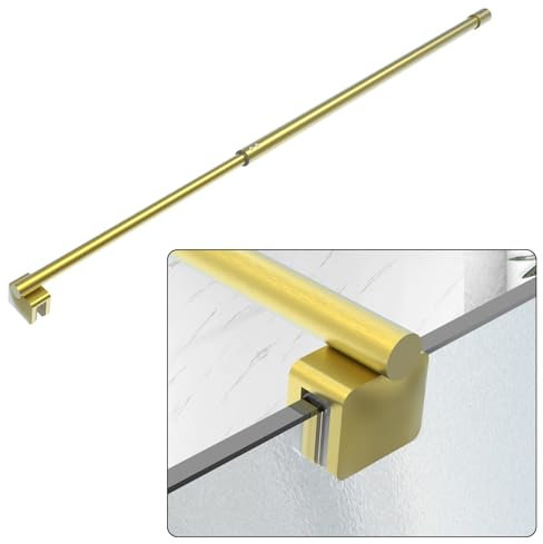 Shower Door Support Bar, 27.5'' to 47.2'' Telescopic Stainless Steel Wall-to-Glass Support Bar for 1/4(6mm) to 3/8(10mm) Thick Glass, Fixed Panel Support Rod, Brushed Gold