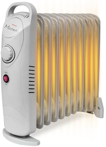 Meown 11-Fin Oil Filled Radiator Heater, Portable Electric Room Heater with Adjustable Thermostat, Overheat & Tipover Protection, Silent Operation & Carry Handle, Energy-Efficient Home, Office Heating