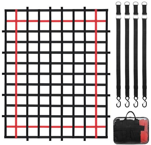 VEVOR Frachtnetz, 2440 x 1830 mm, LKW-Ladeflächennetz, 4 verstellbare Gurte mit Schnallen & S-Haken, Transportnetz verschleißfest & wetterfest, Gepäcknetz geeignet für Pickup, LKW, Jeep, SUV, Boot