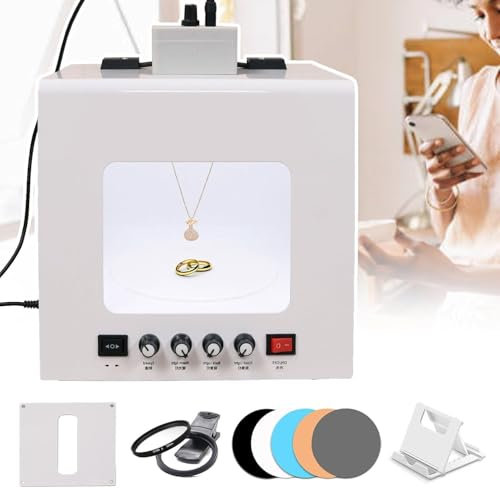 Annuod Kit de Caja de luz para Estudio fotográfico Profesional, con Soporte Giratorio Colgante eléctrico y Plato Giratorio de Velocidad Ajustable para Collares, aretes y Pulseras