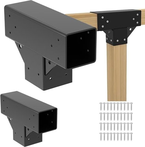 Pergola-Set, T-förmig, 4 x 4 (tatsächlich: 9,2 x 9,2 cm), 2 Stück, Pergola-Halterungen, 4 x 4-3-Wege, DIY-Holzarbeiten, Pavillon-Halterungs-Set mit Schrauben für Holzbalken, erhöhter Holzständer