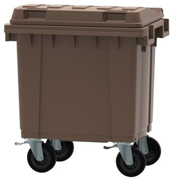ESE France Conteneur Poubelle à déchets 4 roues - 400L - Robuste et Professionnel - 100% Recyclé - Marron - Fabriqué en France