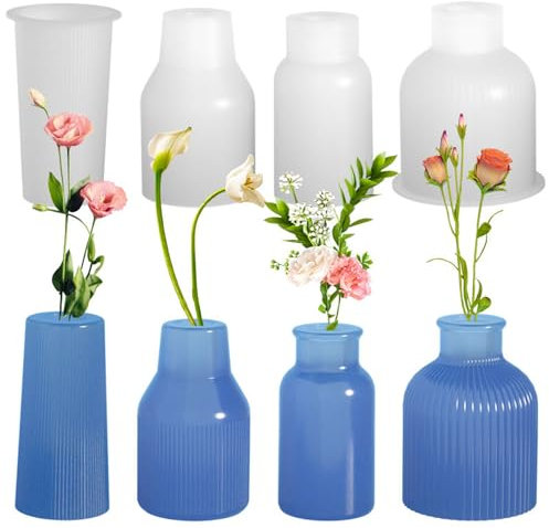 Lot de 4 moules en silicone pour vase, en résine, faits à la main, en résine époxy, pour la fabrication de vases et la décoration de la maison