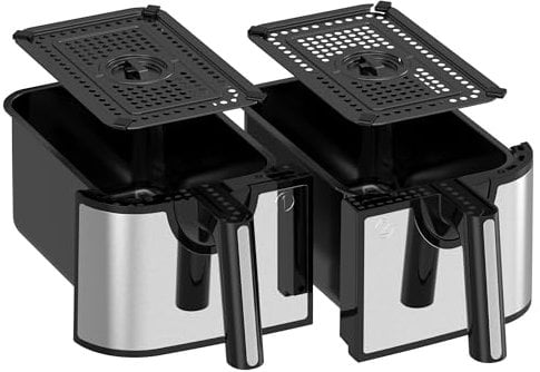 EMtronics Accessories RLDR91SL 9L Double Basket Air Fryer Replacement Drawer Set (1 and 2) with 2 Crisper Racks for EMAFDD9LSL / EMDAF9LD+ in Stainless Steel