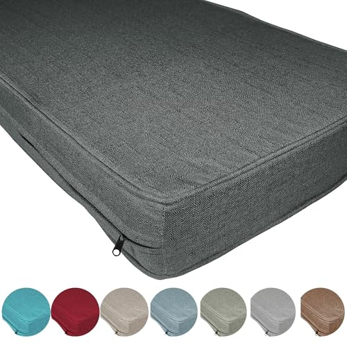ZQXFZ Luxuriöser Leinenstoff Outdoor Bankauflage Nach Maß 75x170x5cm 50D weißer Schaumstoff，Mittlere Härte，leicht zu reinigen,Ganzjährig，Drinnen und draußen， Auflagen FüR Gartenbank -Dunkelgrau.