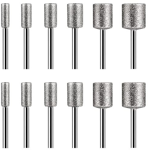 Sirxlevcy Ensemble de Sculpture sur Pierre, 12 PièCes de Fraises DiamantéEs pour Pierre, Verre, CéRamique, Outils Rotatifs (4 Mm 5 Mm 6 Mm 8 Mm 10 Mm 12 Mm)