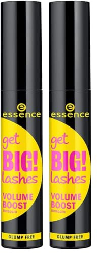 essence get BIG! lashes VOLUME BOOST mascara, Schwarz, volumengebend, schwunggebend, definierend, verlängernd, vegan, ohne Mikroplastikpartikel, Nanopartikel frei, ohne Parfüm, 2er Pack (12ml)