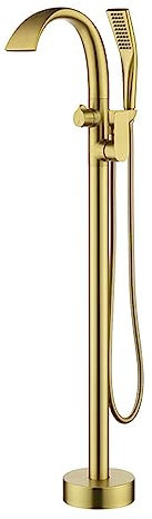 XRPOUXMTE Robinetterie de Salle de Bain Cascade pour Baignoire autoportante, mitigeur de Baignoire autoportante monotrou avec Bec Rotatif à 360°, Or brossé