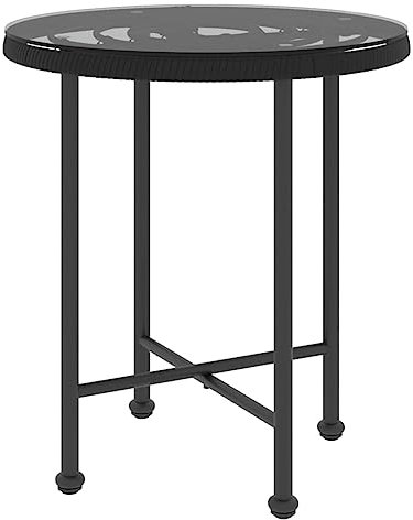 Eleganz Mesa de comedor redonda de 50 cm de diámetro de acero y cristal templado – Moderna mesa de jardín con aspecto de ratán, ideal para terraza y balcón