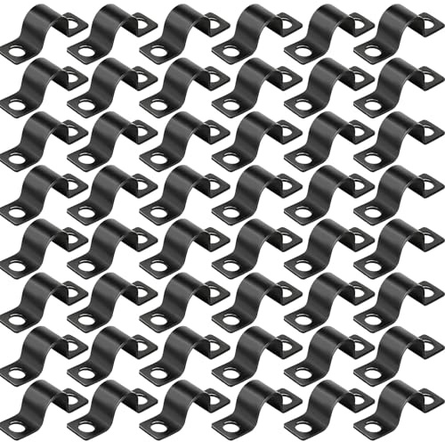 MIPIACE 100 Pièces Colliers de Serrage en U Ø 6 mm Collier de Fixation en U Fixation Grillage Rigide 2 Trous U-Collier de Serrage Pour Fixations de Tuyau Câble Tuyaux d'eau Installation (Noir）